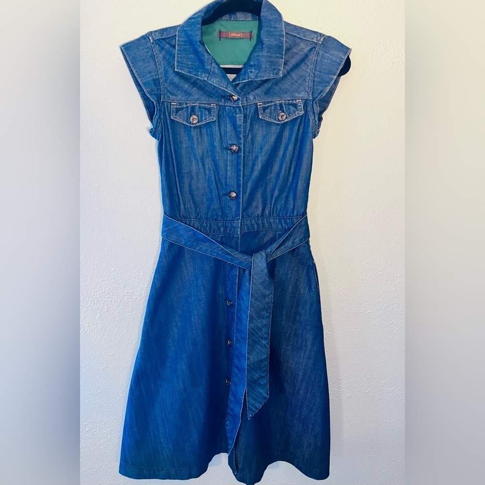 Women’s Deener Denim Cowgirl Casual Belted Dress Boho Cowboy Size S/M